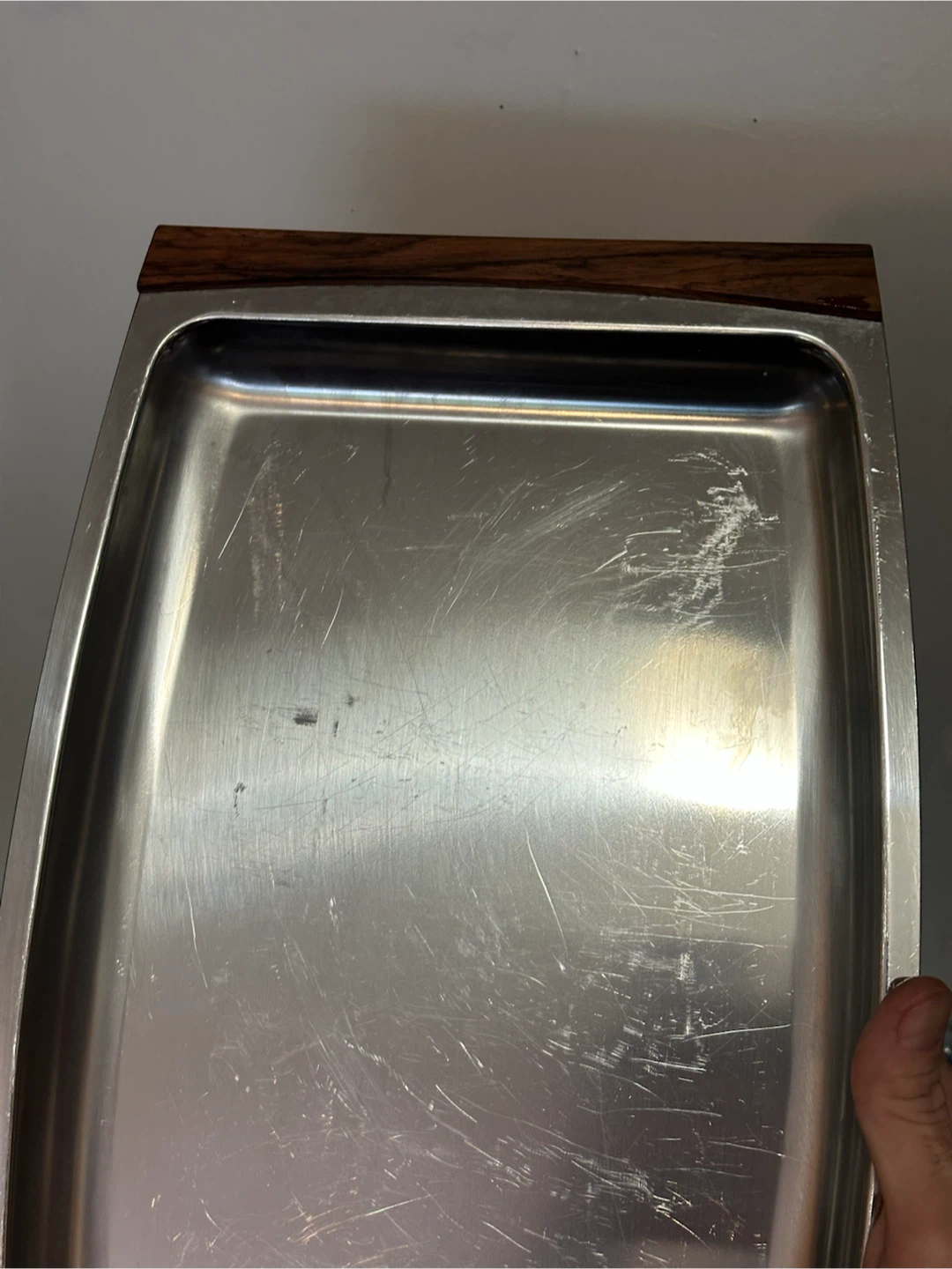 mid century 18/8 stainless steel teak tray - photo 2