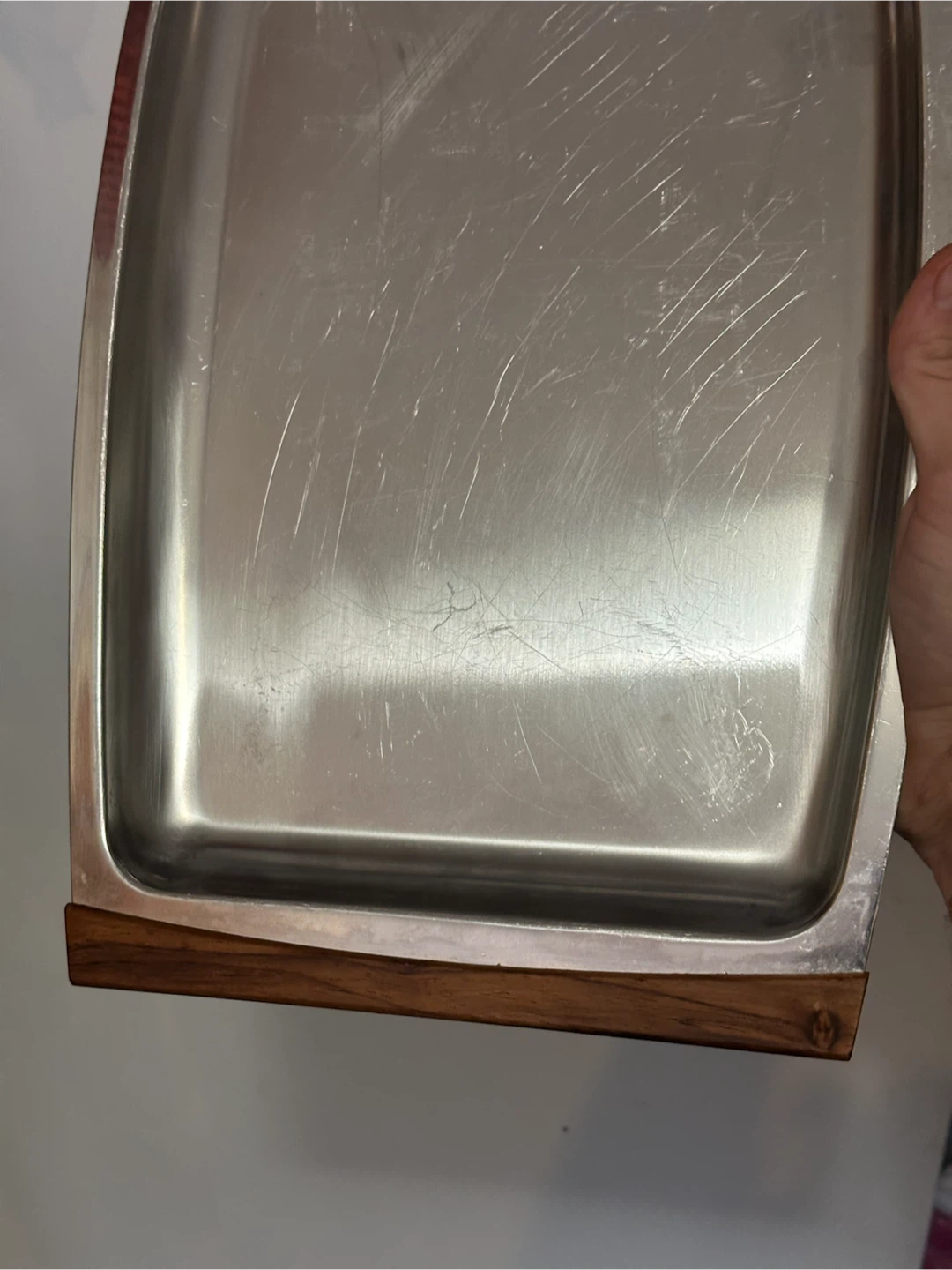 mid century 18/8 stainless steel teak tray - photo 3