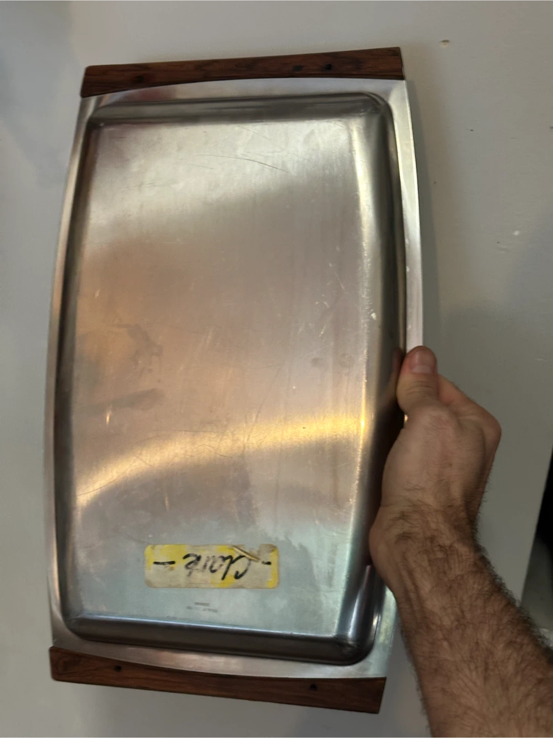 mid century 18/8 stainless steel teak tray - photo 4