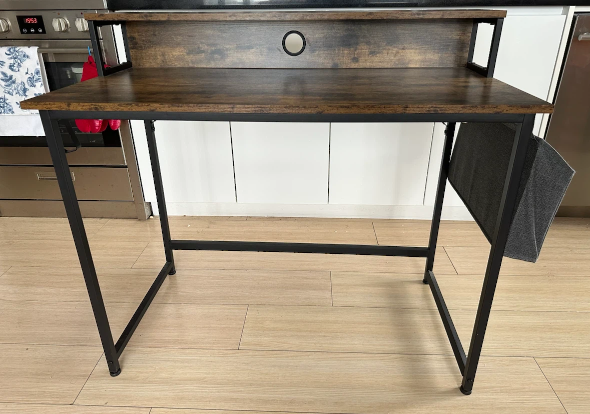 Rustic Wooden Desk with Monitor Stand and Side Storage - photo 2