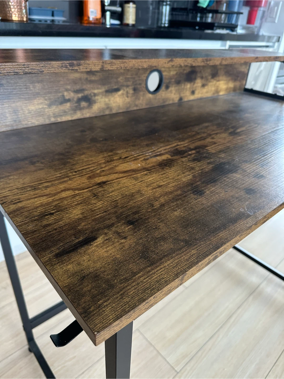 Rustic Wooden Desk with Monitor Stand and Side Storage - photo 3