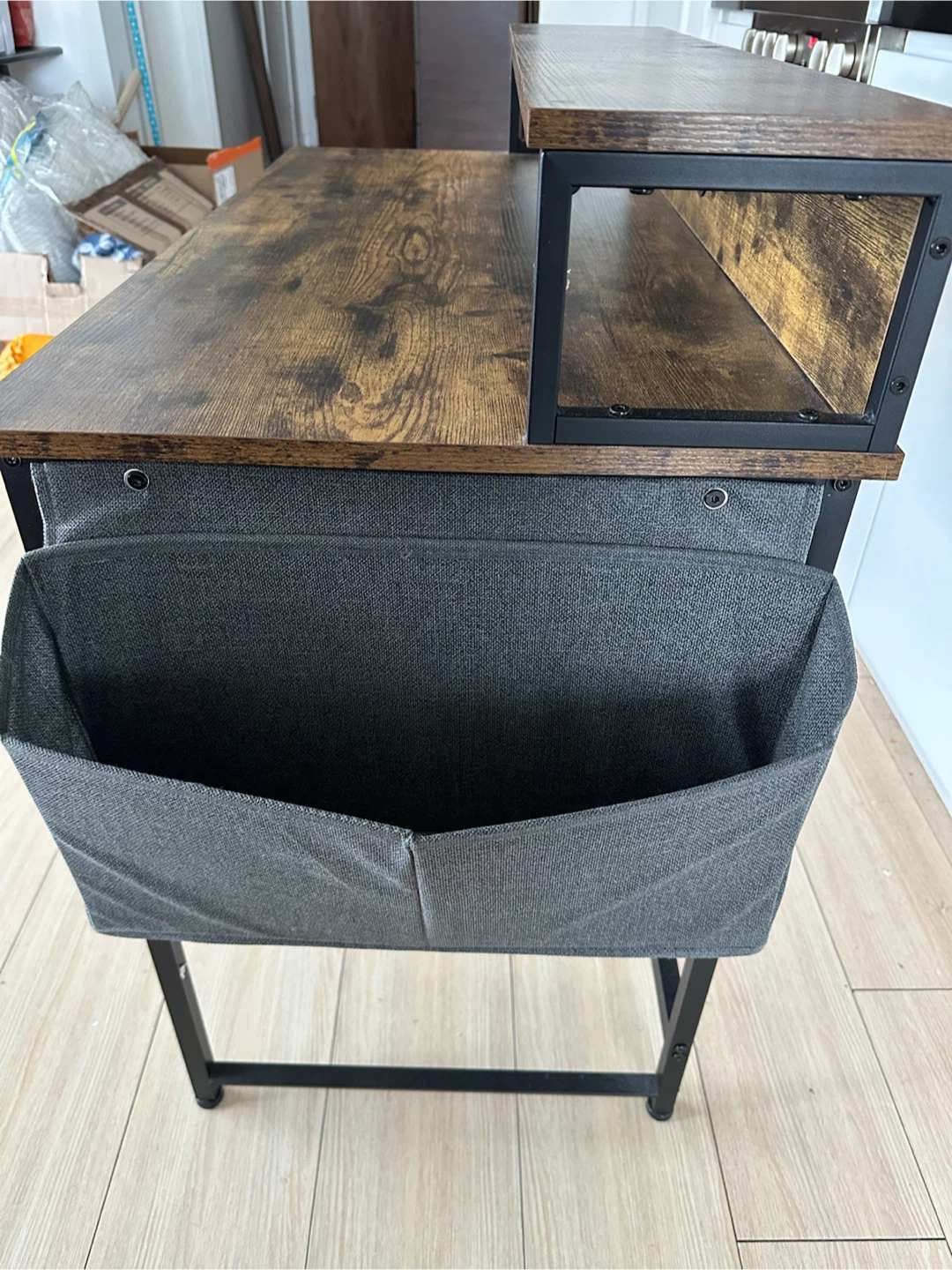 Rustic Wooden Desk with Monitor Stand and Side Storage - photo 4