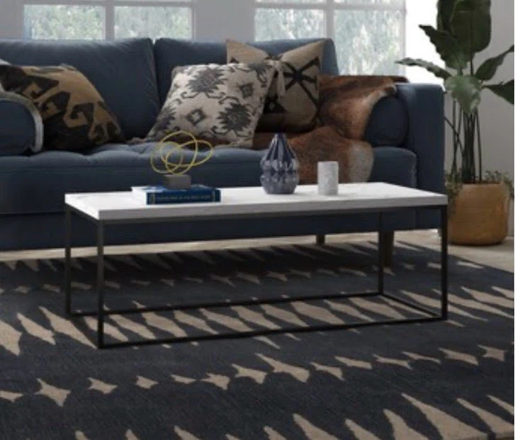 New Coffee Table with Marble Design, Modern White & Black