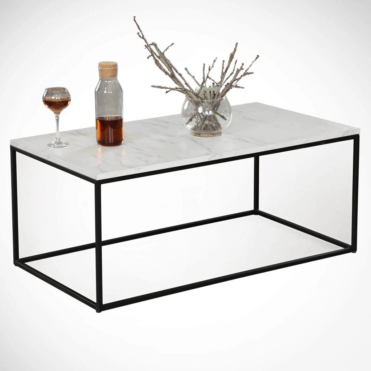 New Coffee Table with Marble Design, Modern White & Black - photo 3