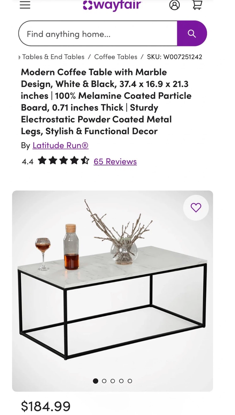 New Coffee Table with Marble Design, Modern White & Black - photo 5