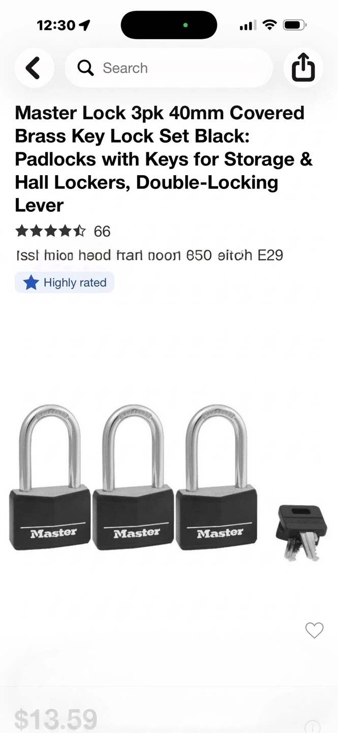 Master Lock 3pk 40mm Covered Brass Key Lock Set Black
