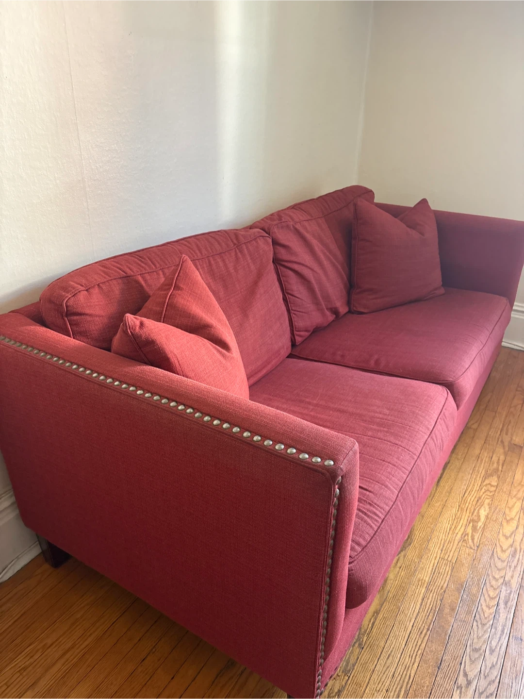 Red Two-Seater Sofa with Nailhead Trim - photo 2