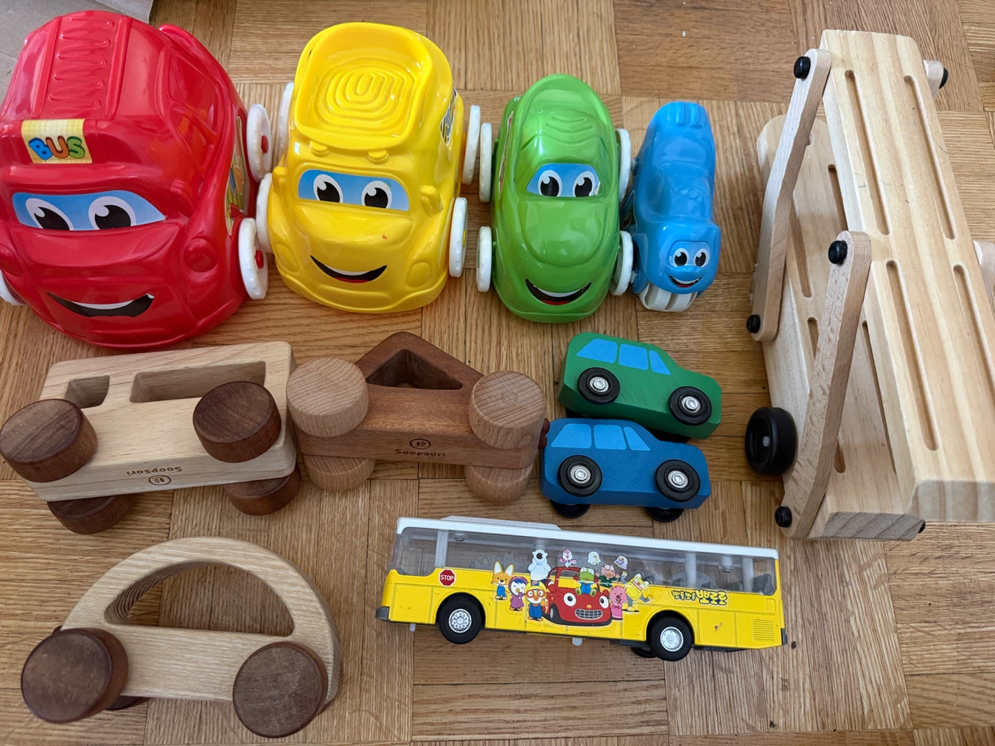 Assorted Toy Cars and Wooden Toys
