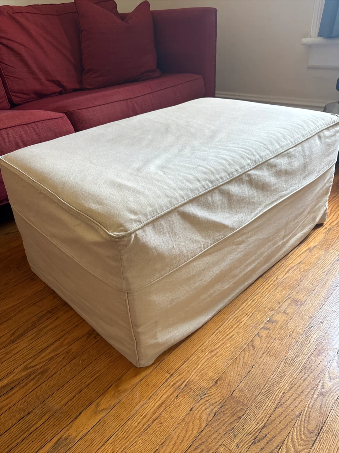 Beige Upholstered Ottoman