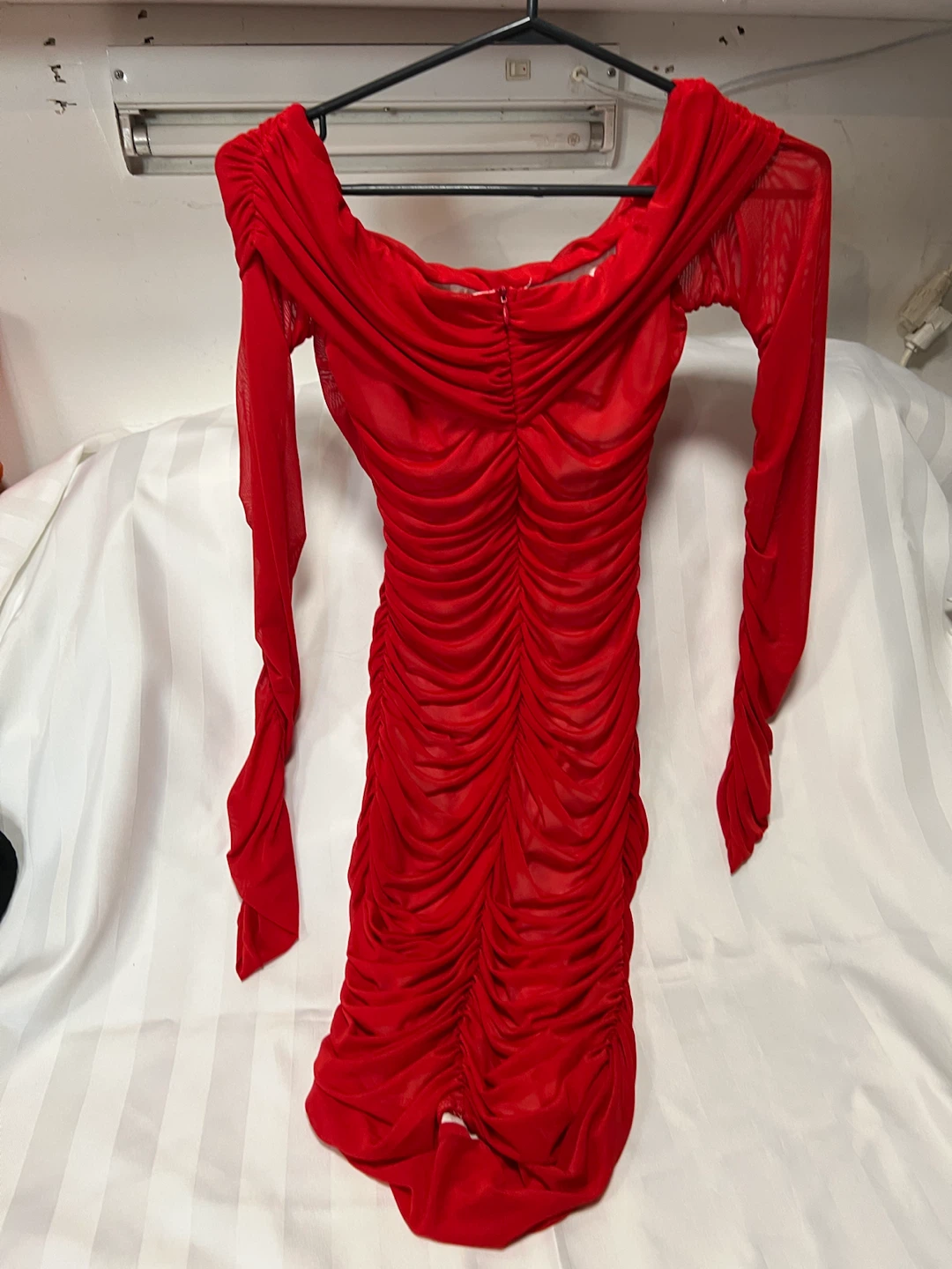 Red Ruched Mesh Dress - photo 2