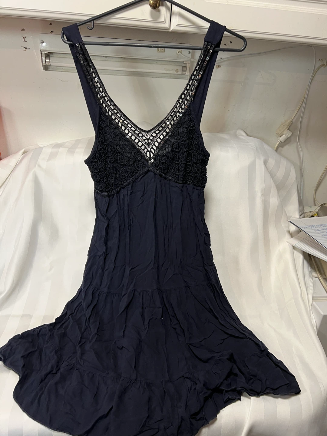 Dark Blue/black Embellished V-Neck Dress