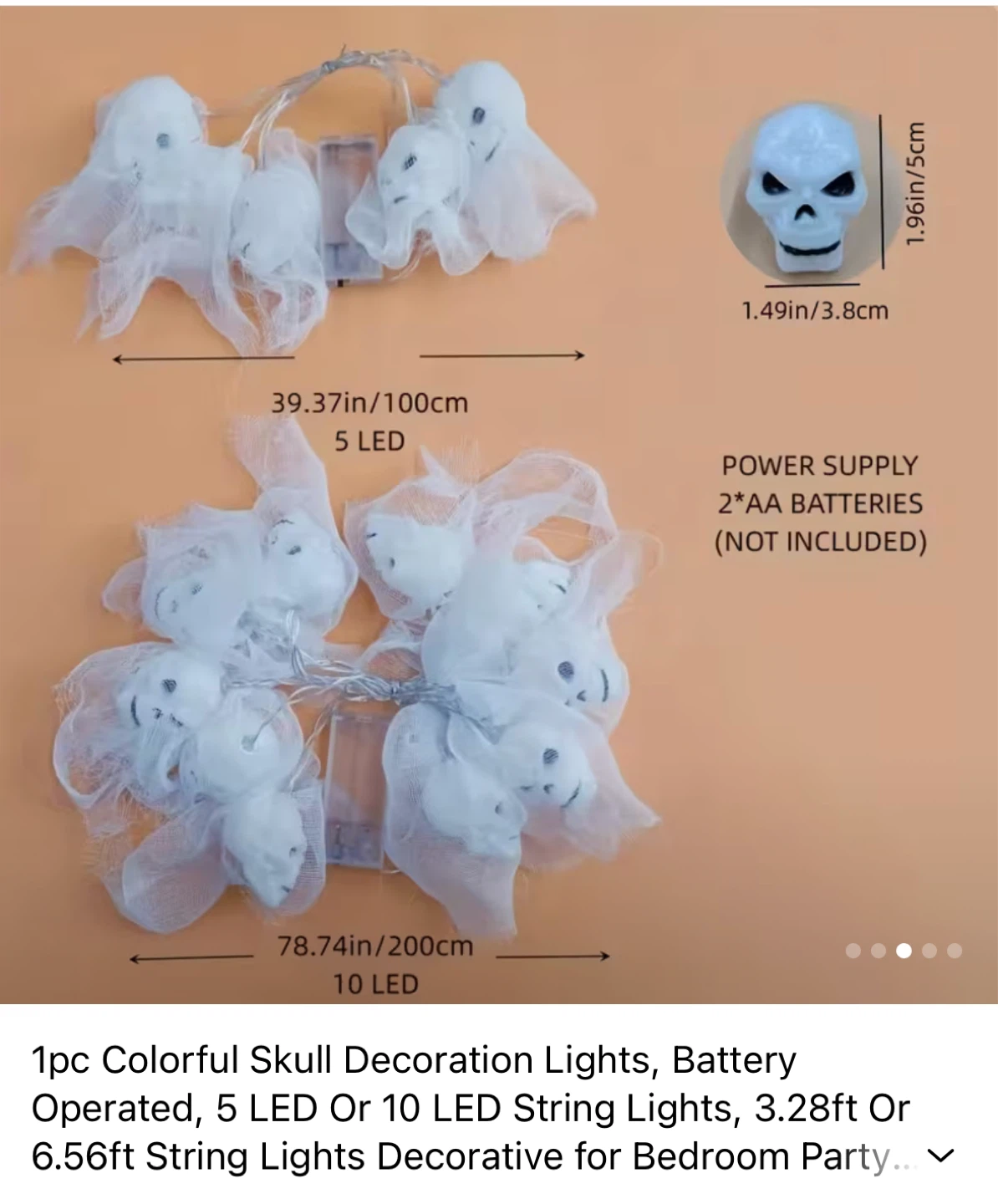 Halloween Skull String Lights (10 LED, 6.5ft) - photo 2