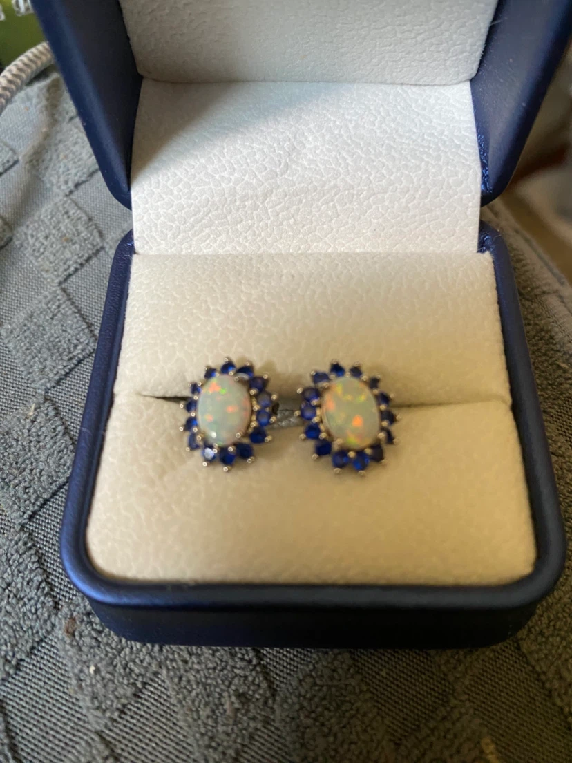 Lab Opal and Sapphire Earrings - photo 2