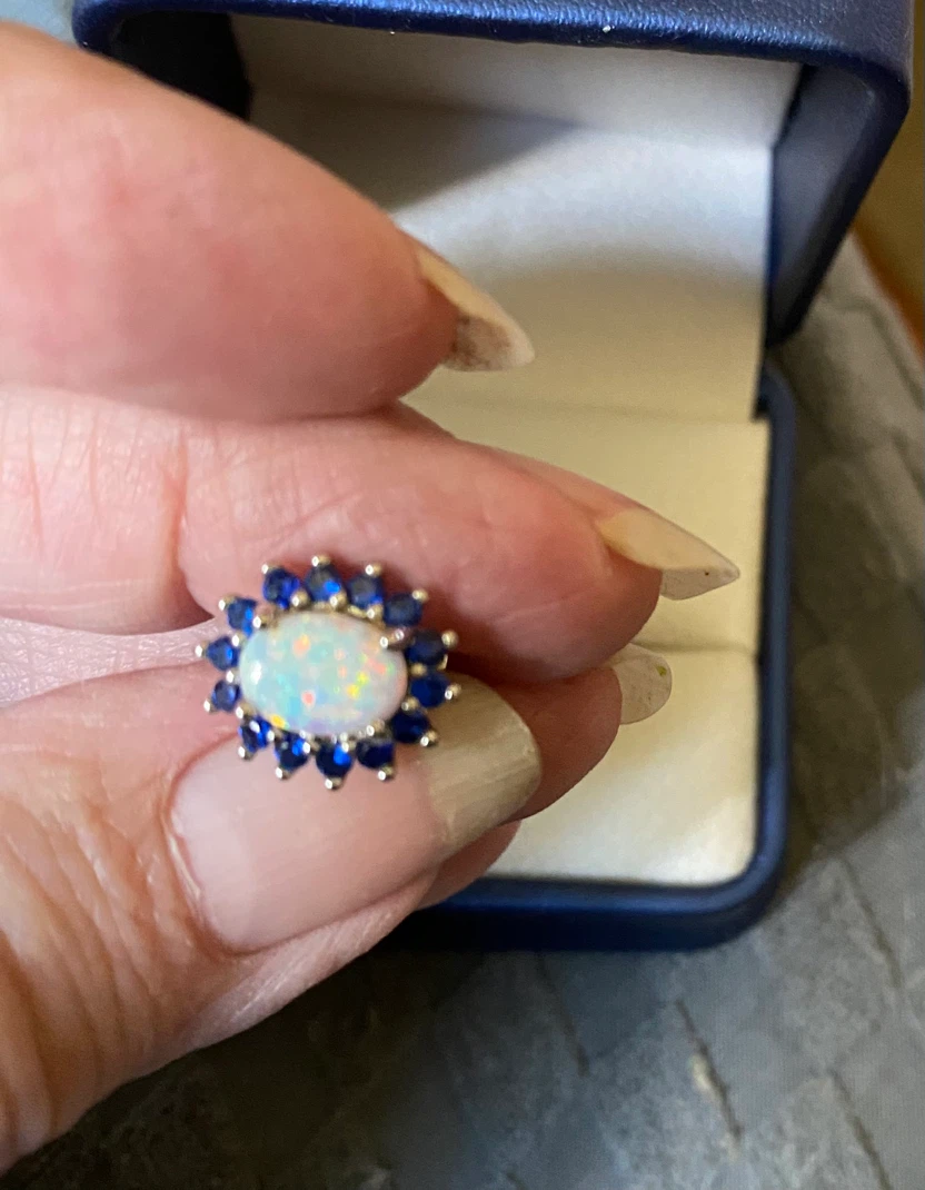 Lab Opal and Sapphire Earrings - photo 3