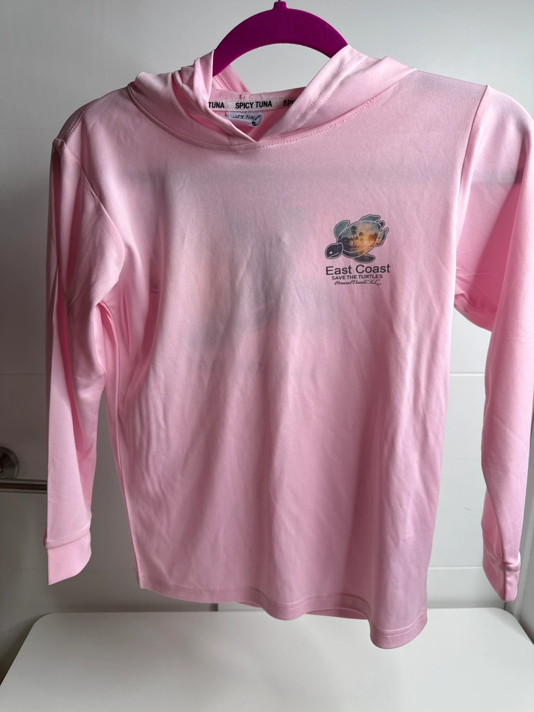 Pink Long Sleeve Turtle Graphic Hoodie