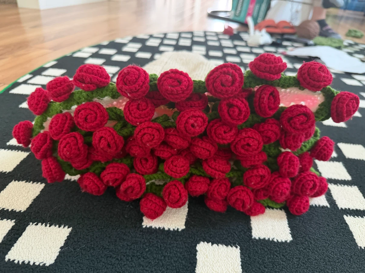 Hand-crocheted rose blanket