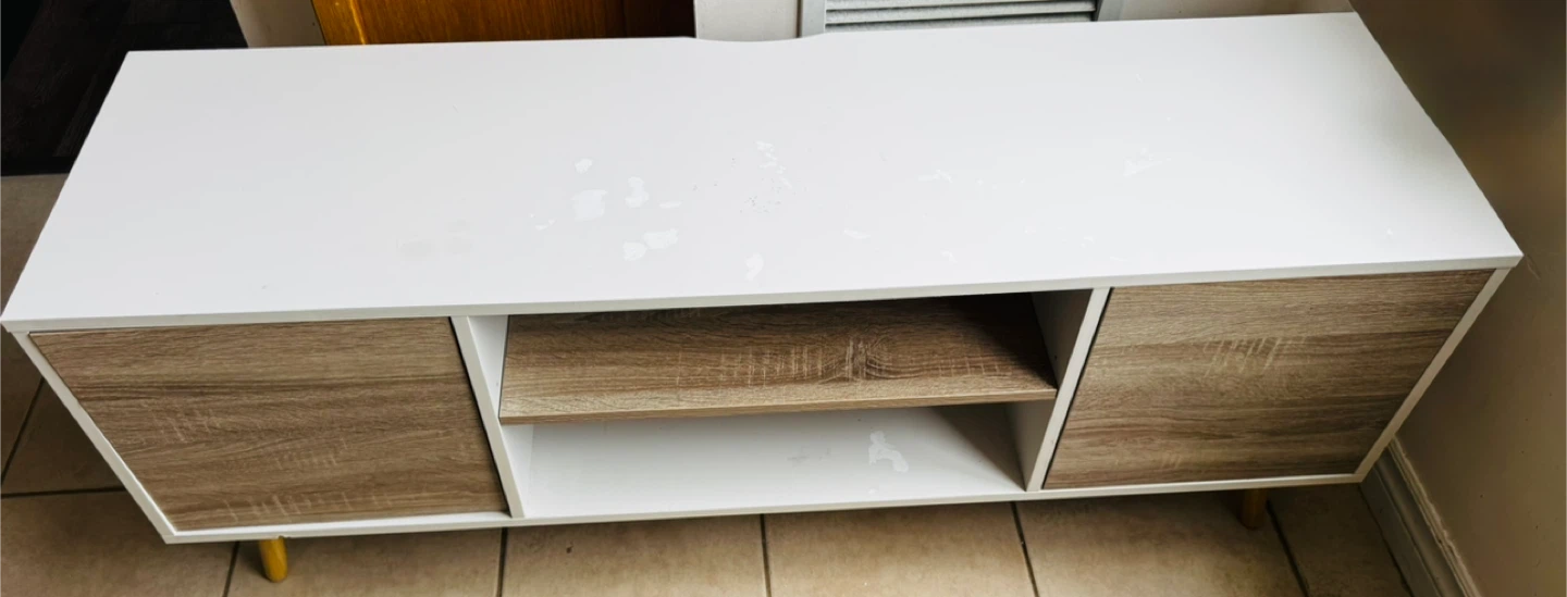 White TV Stand with Wood Accents - photo 2