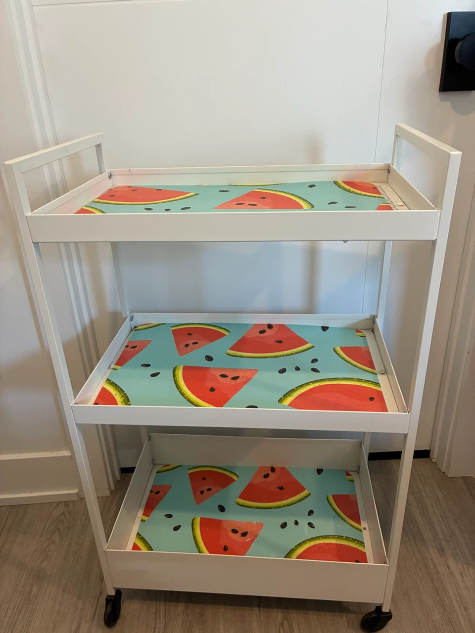 White 3-Tier Rolling Cart with Watermelon Design - photo 2