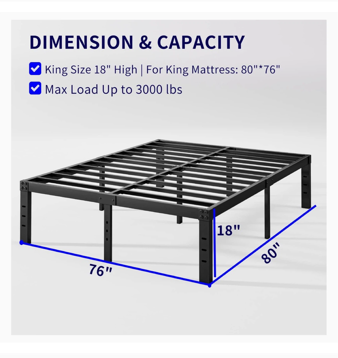 King Size mattress & 18" Heavy duty Metal Bed Frame - photo 3
