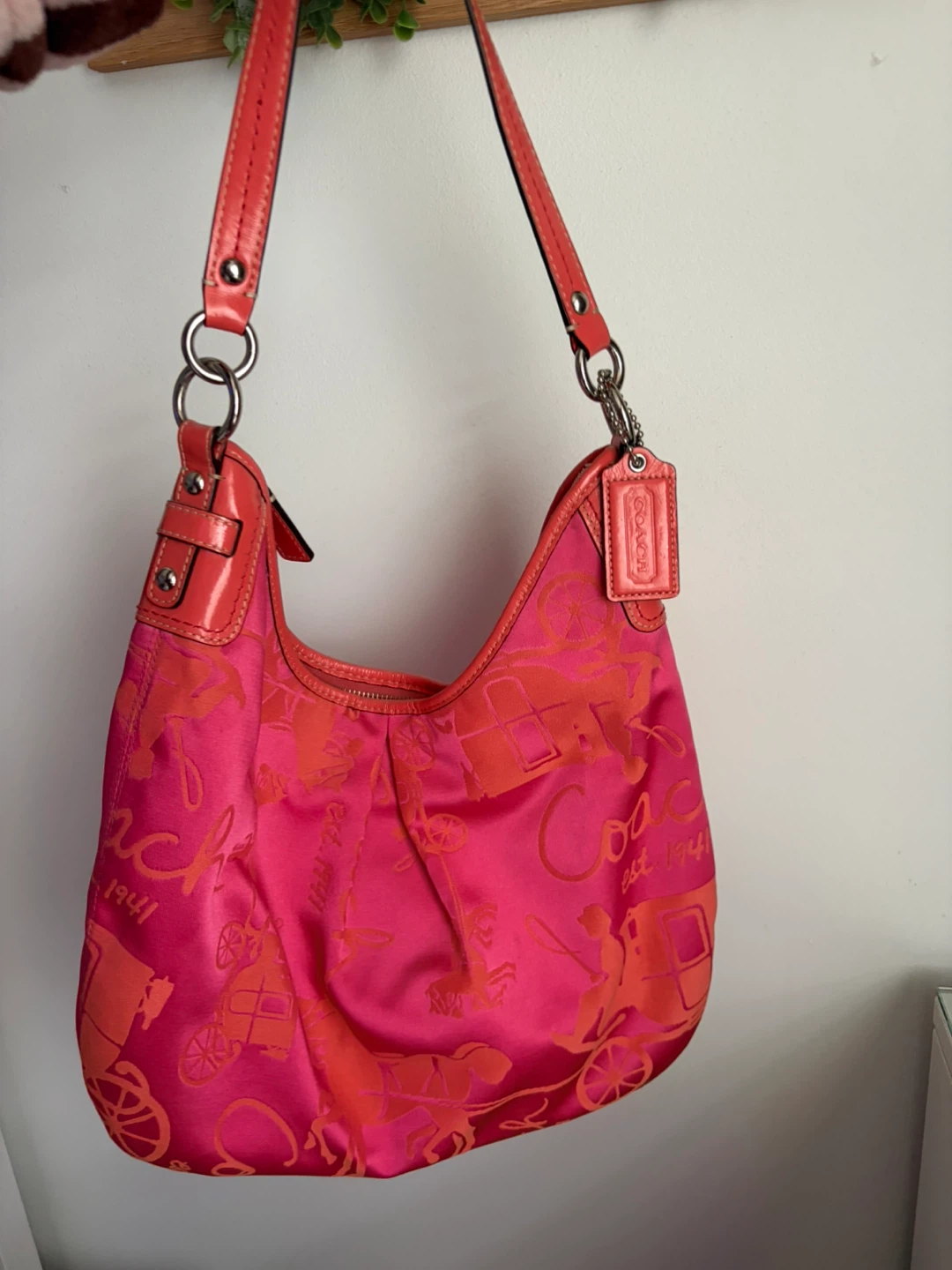 Coach Pink & Orange Signature Hobo Bag