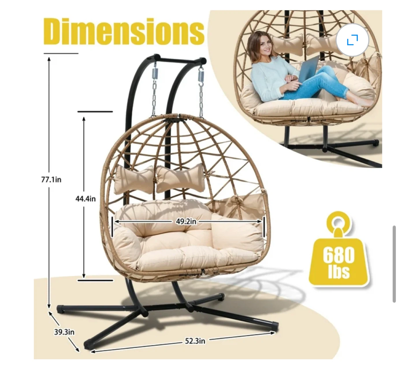 Double Hanging Egg Chair with Stand - photo 2