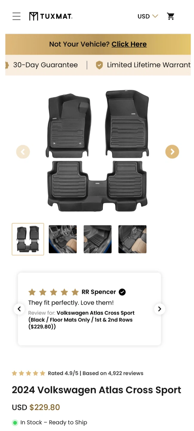 VW Atlas Cross Sport – TuxMat 8593 Floor Mats - photo 2