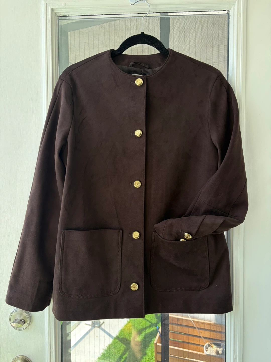 Brown Suede-like Jacket with Gold Buttons