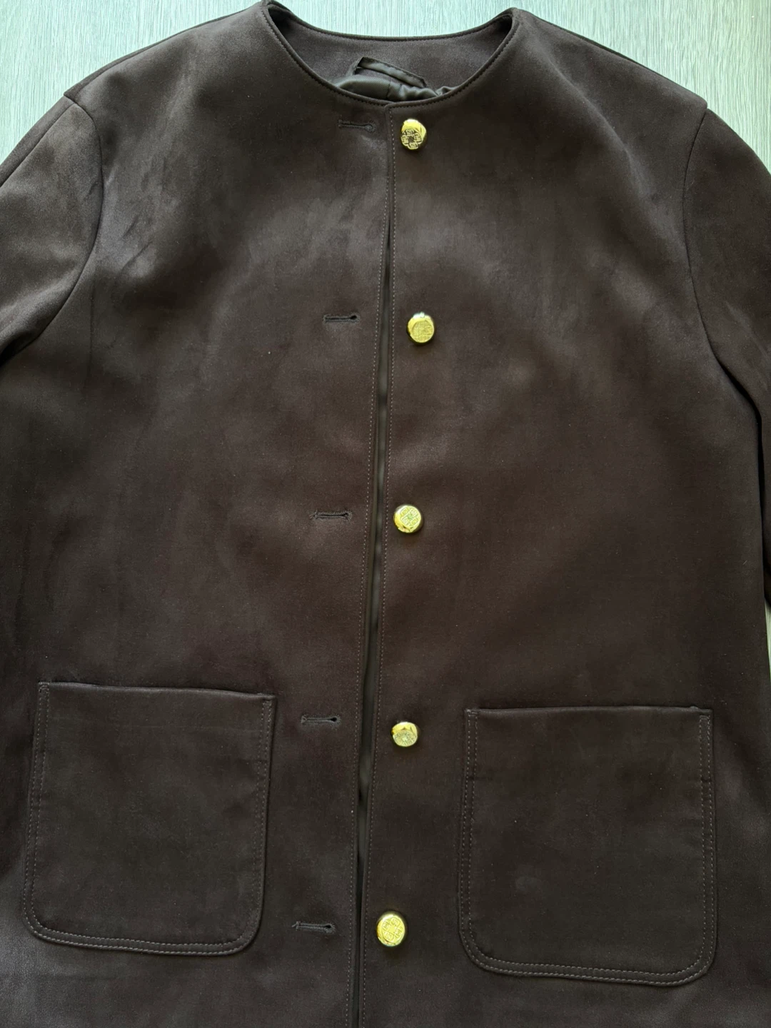 Brown Suede-like Jacket with Gold Buttons - photo 3