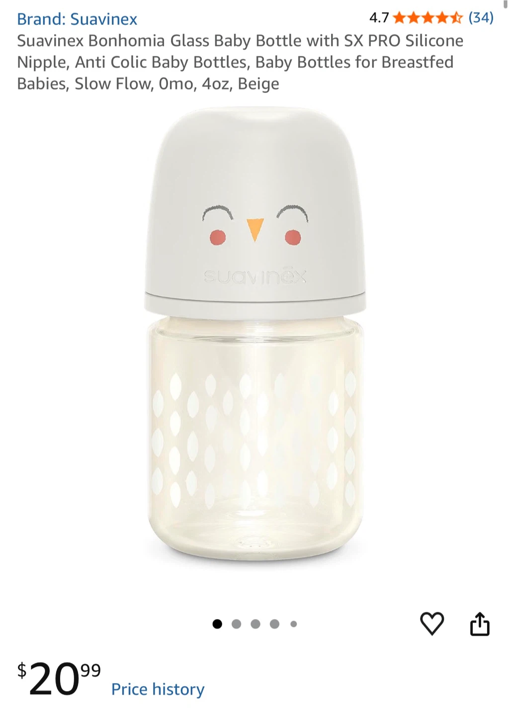 Suavinex Bonhomia Glass Baby Bottle - 4oz, Beige