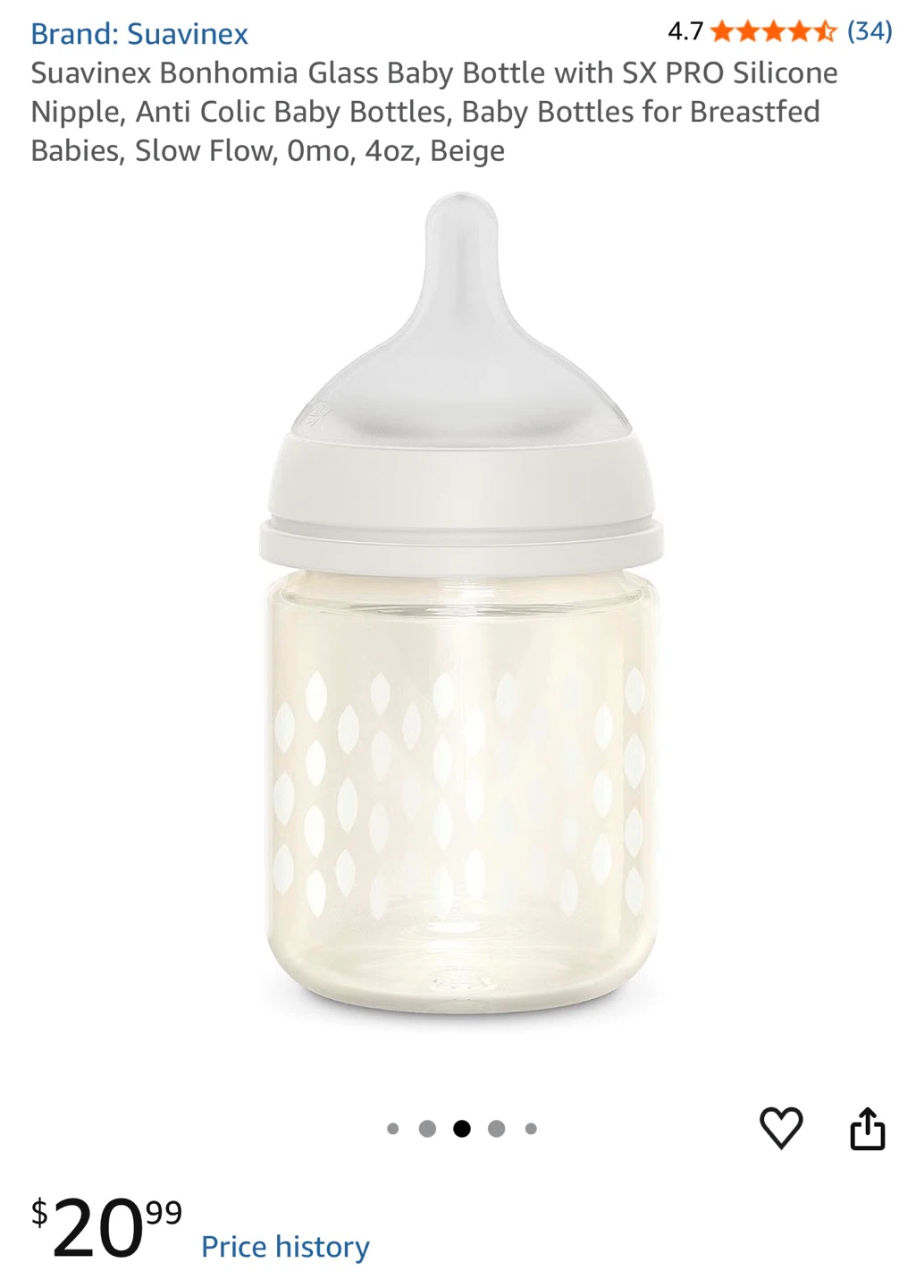 Suavinex Bonhomia Glass Baby Bottle - 4oz, Beige - photo 3