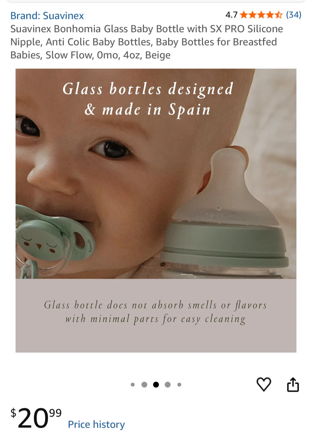 Suavinex Bonhomia Glass Baby Bottle - 4oz, Beige - photo 4