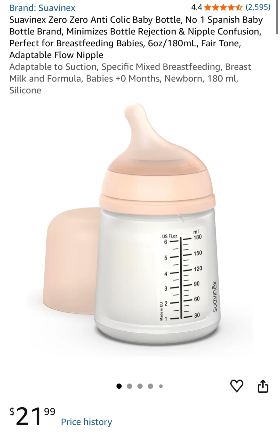 Suavinex Zero Zero Anti Colic Baby Bottle 180ml