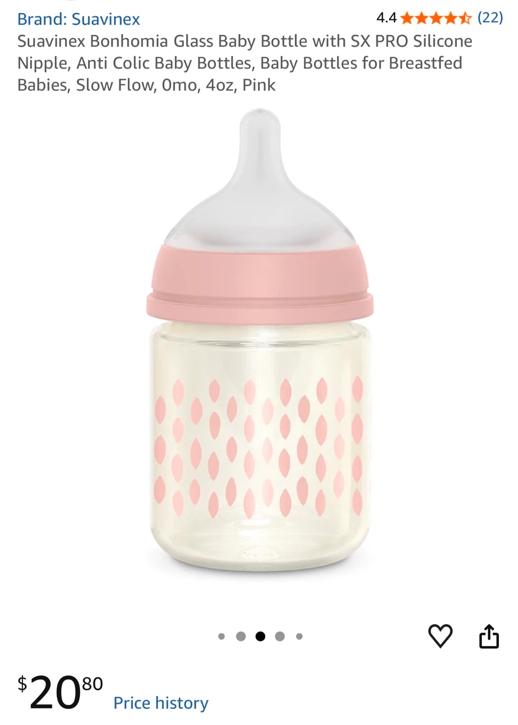Suavinex Bonhomia Glass Baby Bottle 4oz, Pink - photo 3