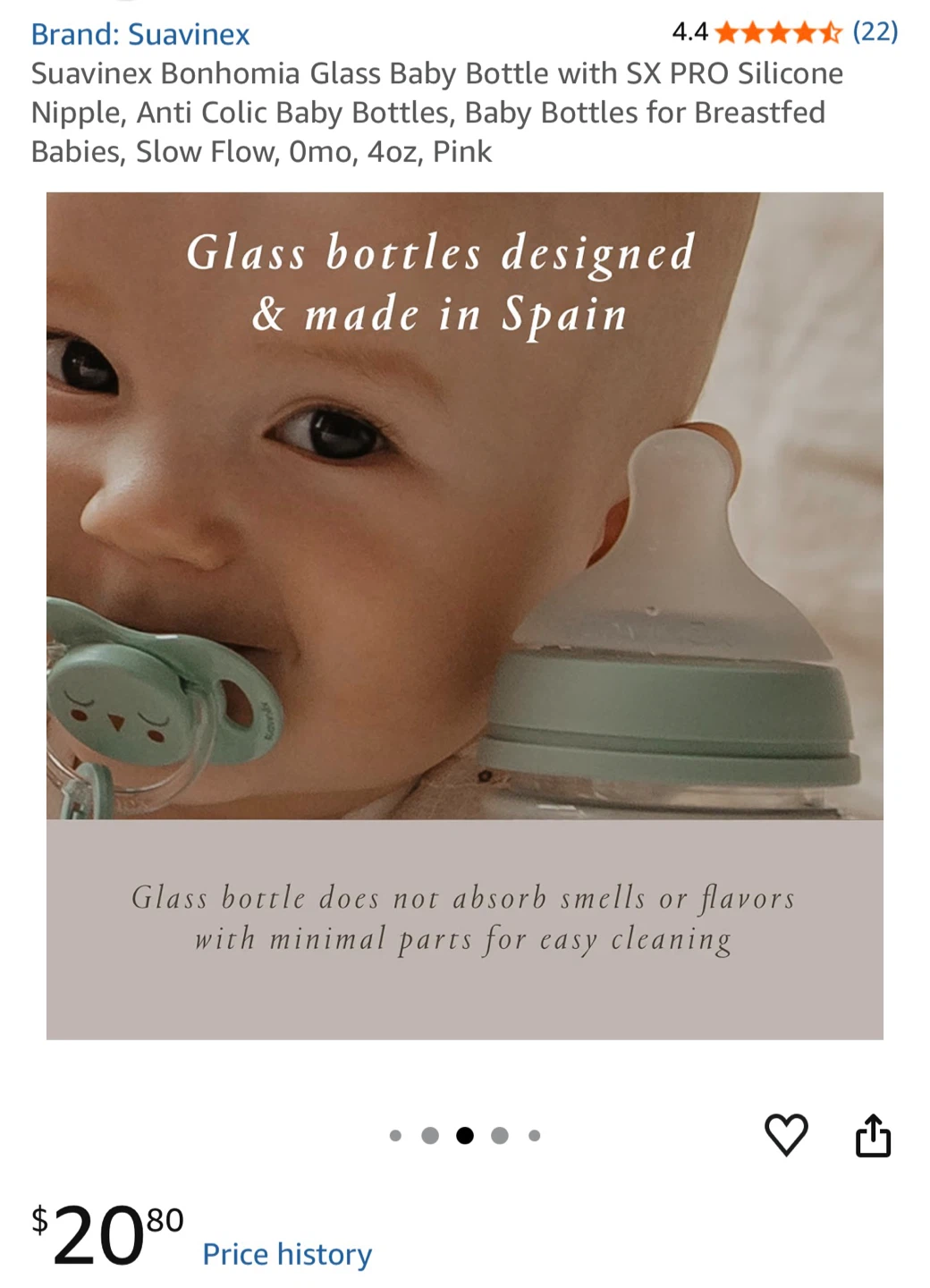 Suavinex Bonhomia Glass Baby Bottle 4oz, Pink - photo 4