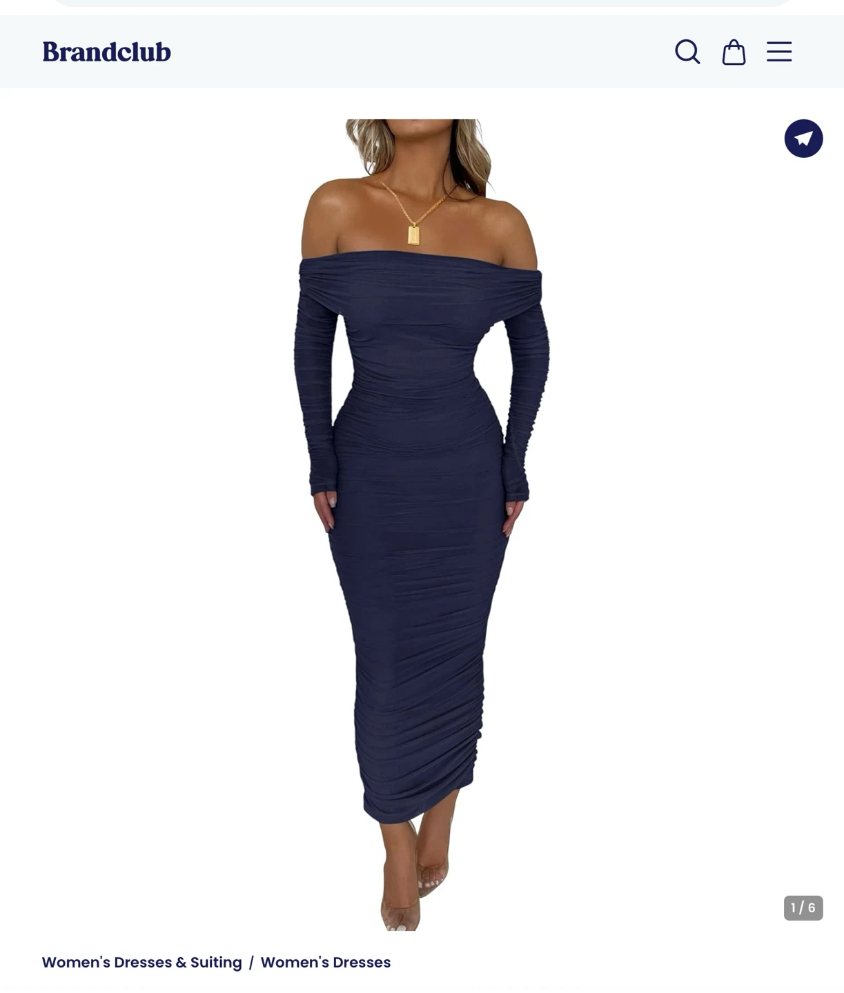 Navy Blue Off-the-Shoulder Ruched Maxi Dress XL