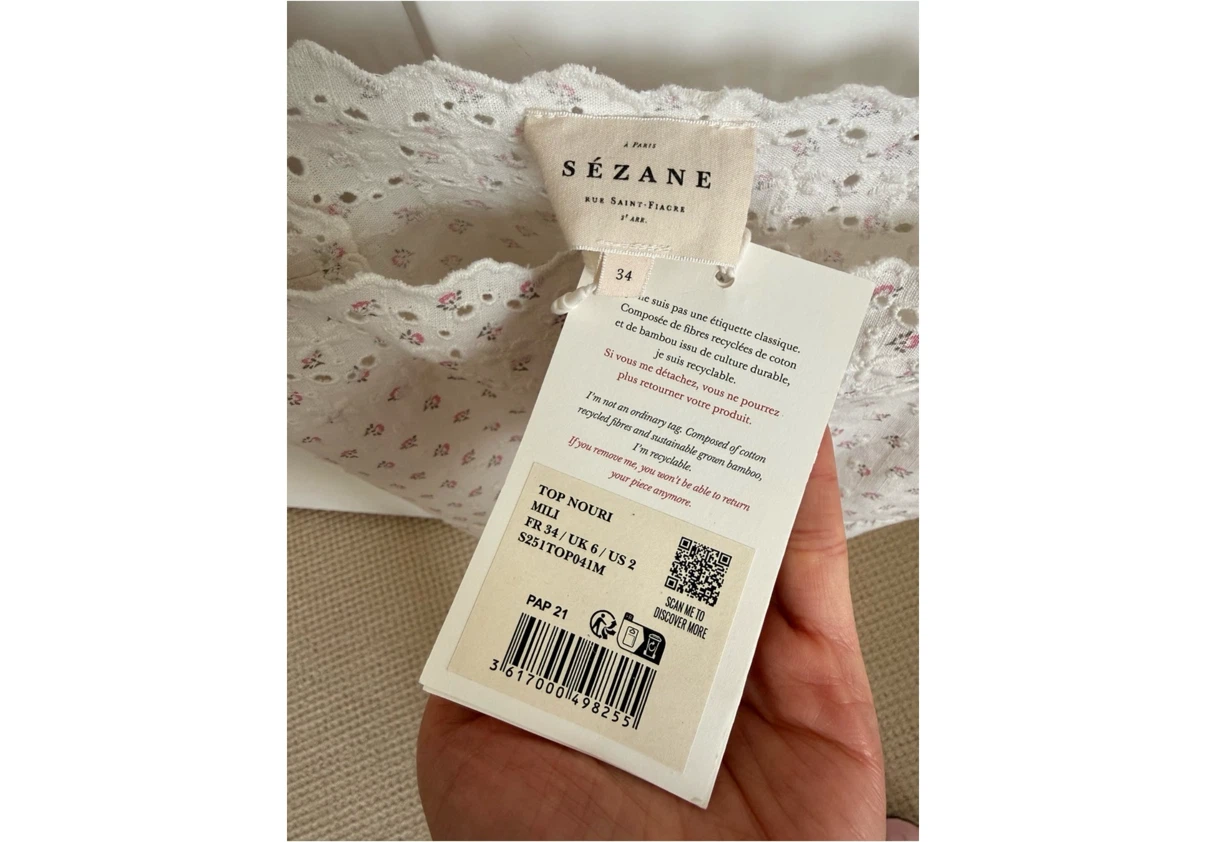 NWT Sézane Nouri Top Mili Print White Floral Broderie Size 2 - photo 5