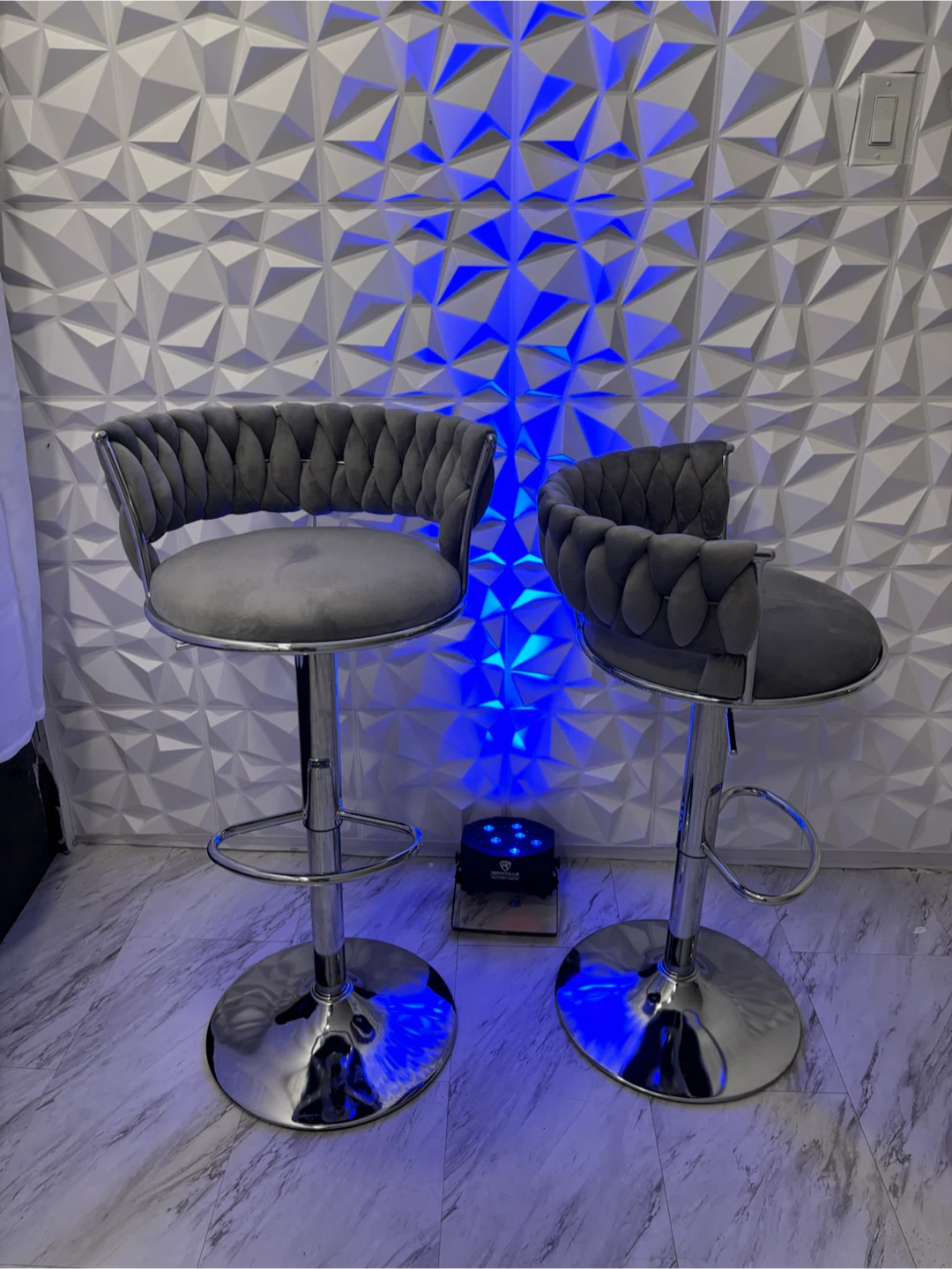 Set of 2 or 4 Black/Gray Velvet Bar Stools