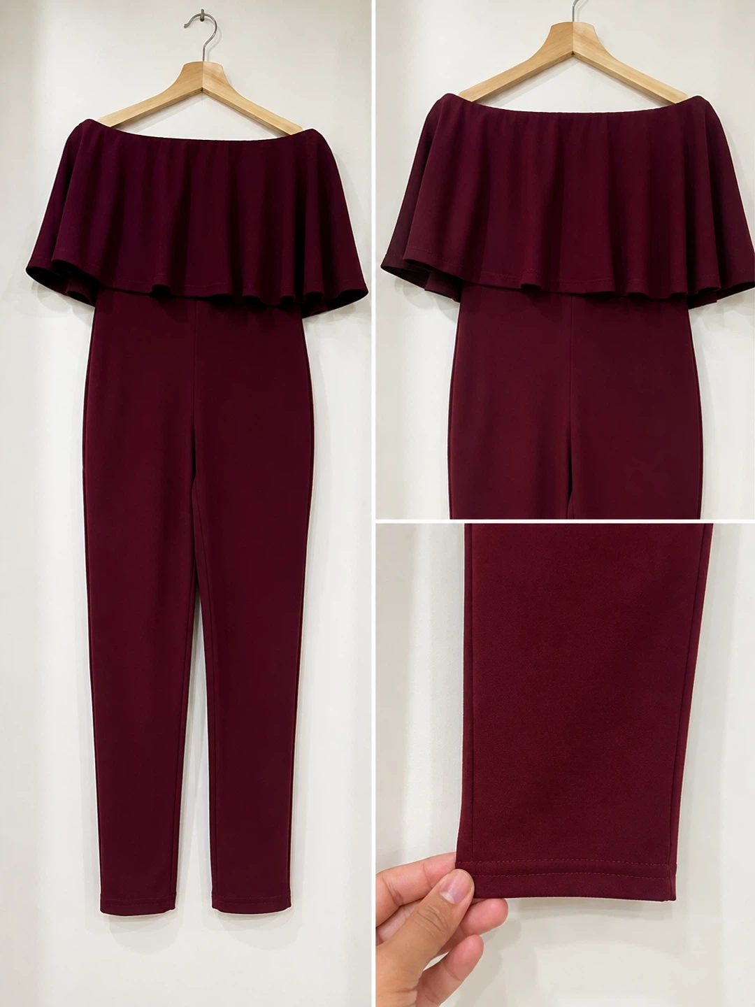 GUESS Burgundy Off-Shoulder Jumpsuit