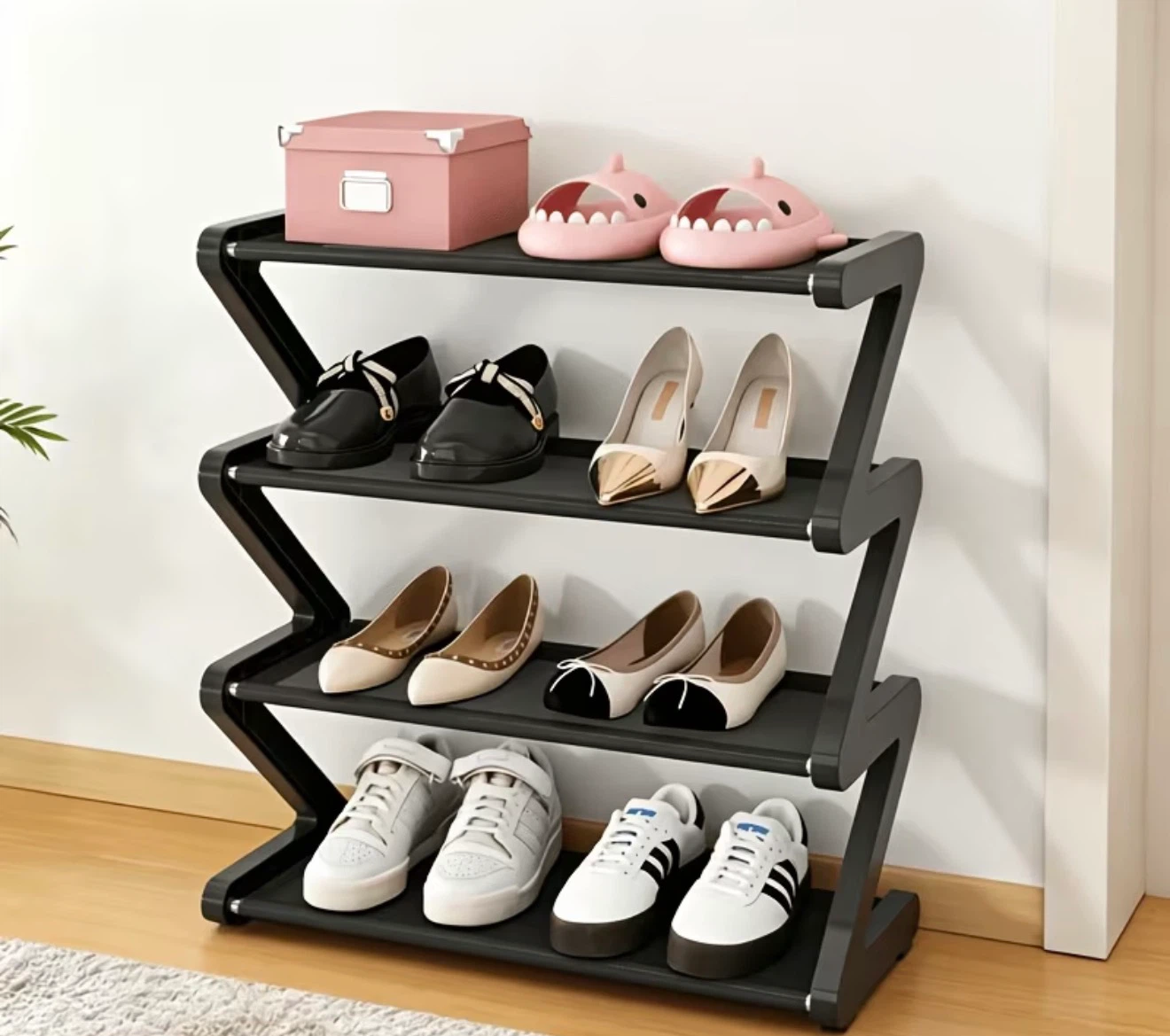Black 4 Tier Folding Shoe Rack