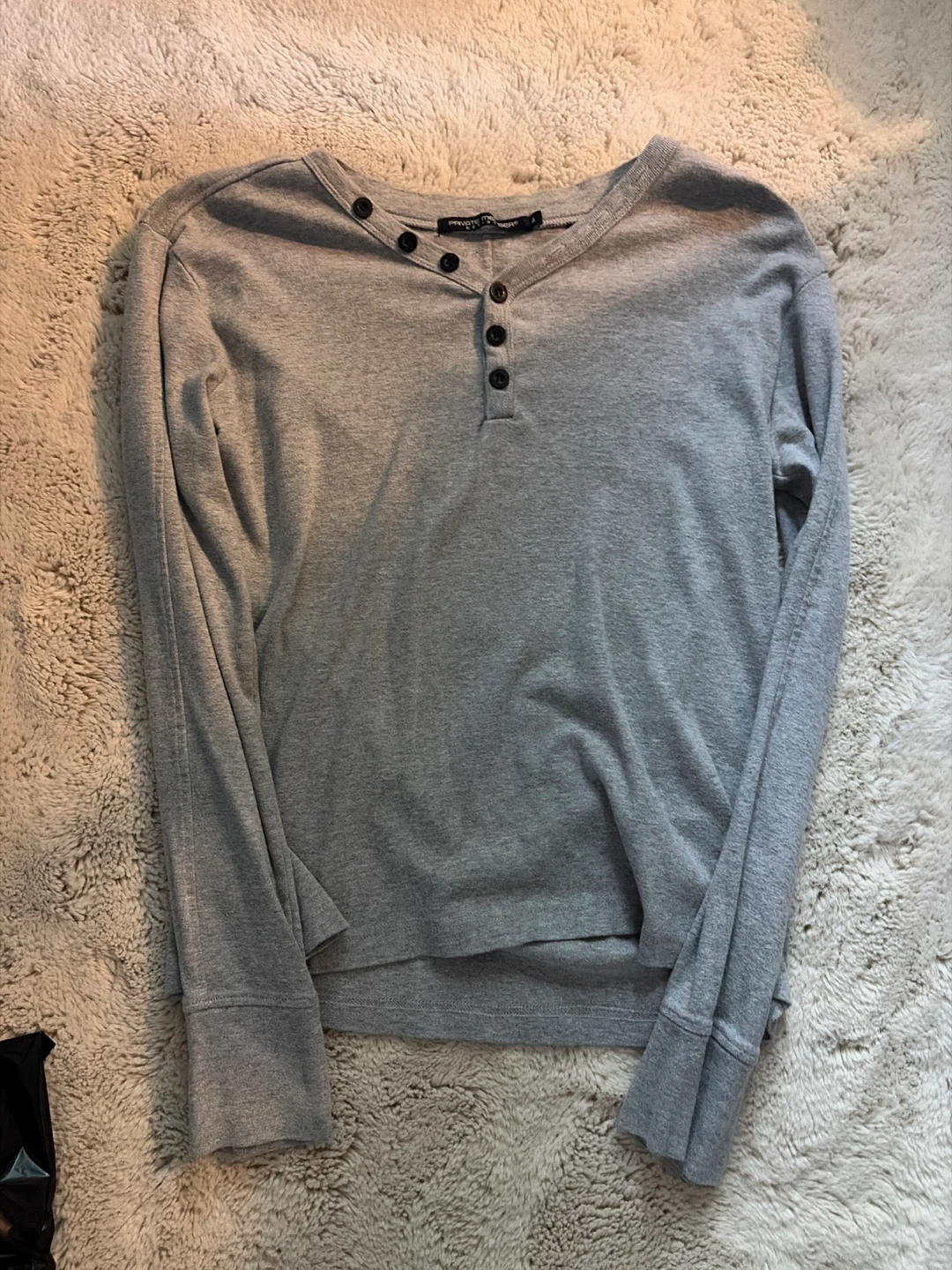 Private Member Grey Long Sleeve Henley Shirt - Size M