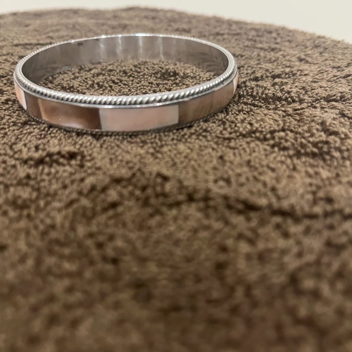 Silver Tone Bangle Bracelet with Mother of Pearl Inlay - photo 3