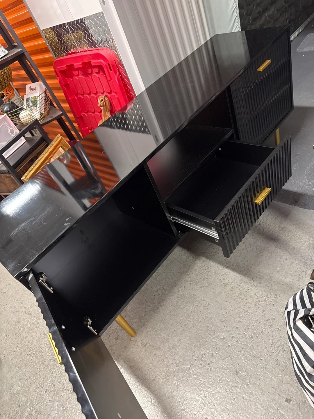 Black TV Stand with Gold Accents - photo 2