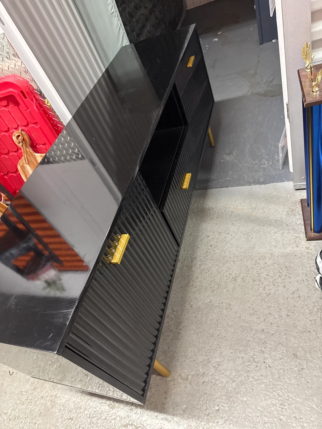Black TV Stand with Gold Accents - photo 4