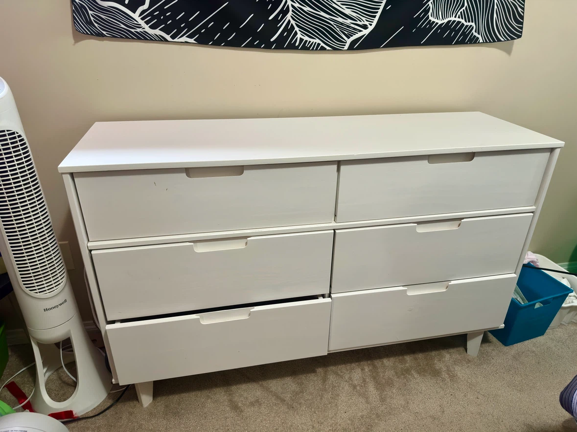 6-Drawer Solid Wood White Dresser