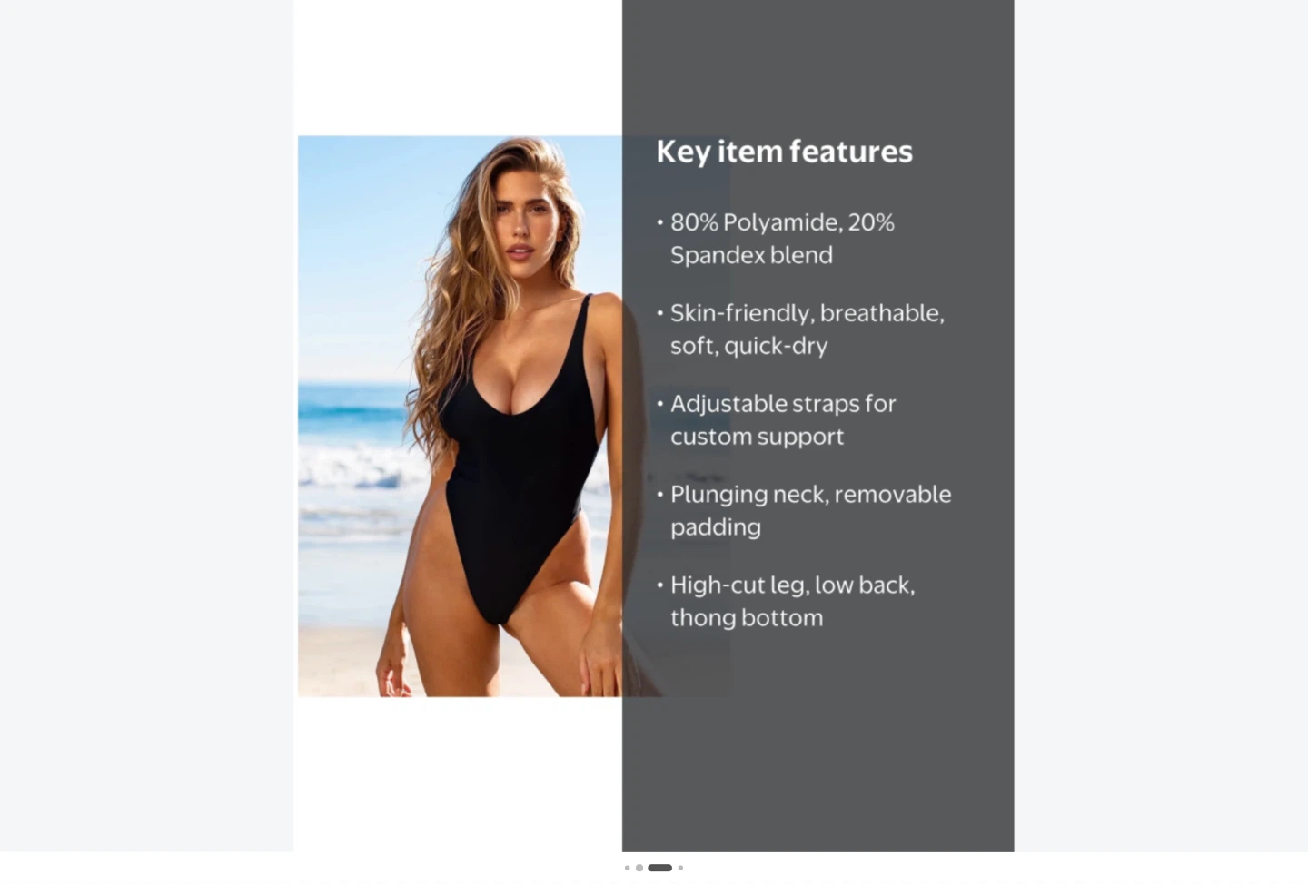 New Black One Piece Thong Swimsuit - L