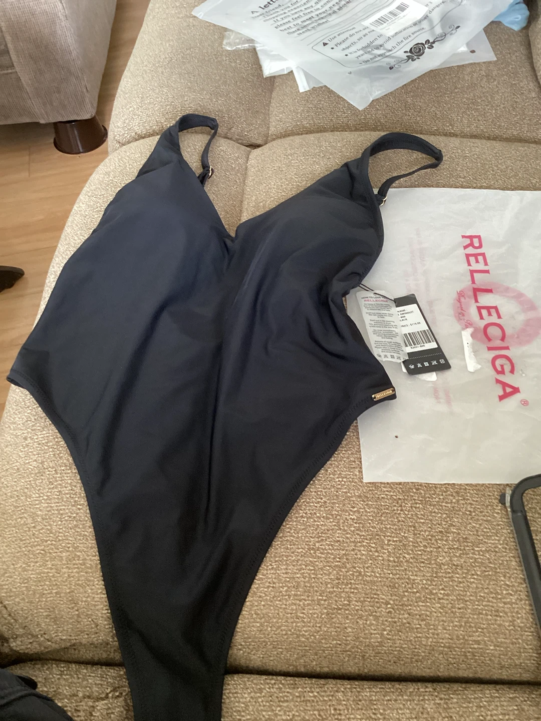 New Black One Piece Thong Swimsuit - L - photo 5