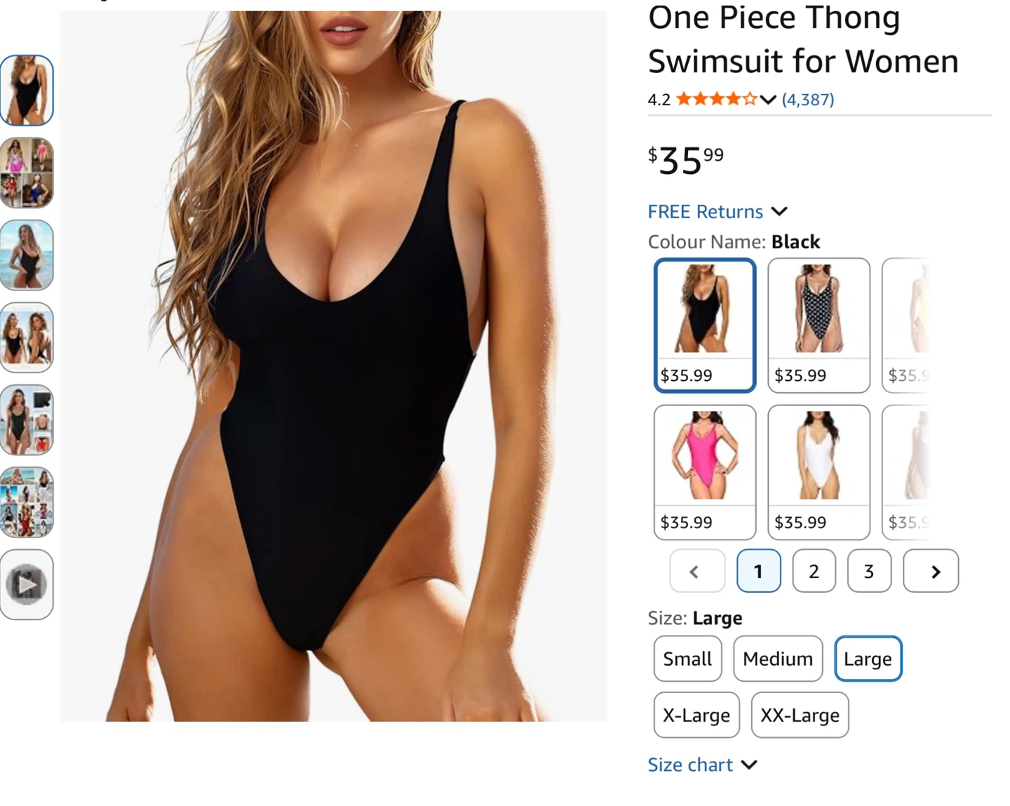 New Black One Piece Thong Swimsuit - L - photo 4