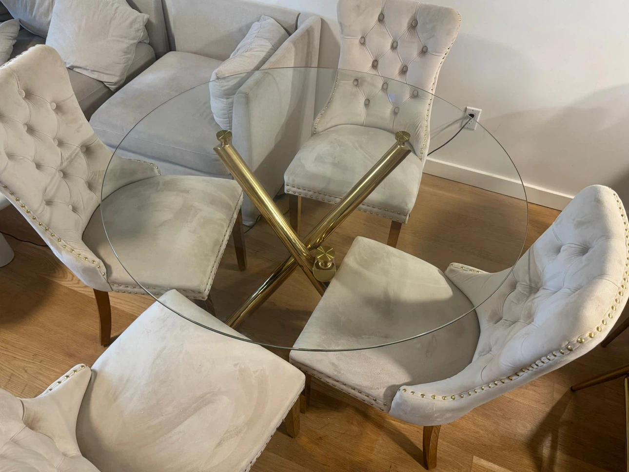 Glass Dining Table with Gold Base