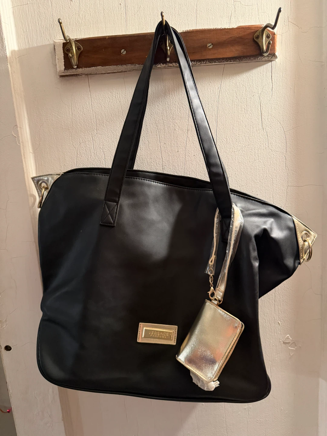 Versace Jeans Couture Black Tote Bag with Gold Accents