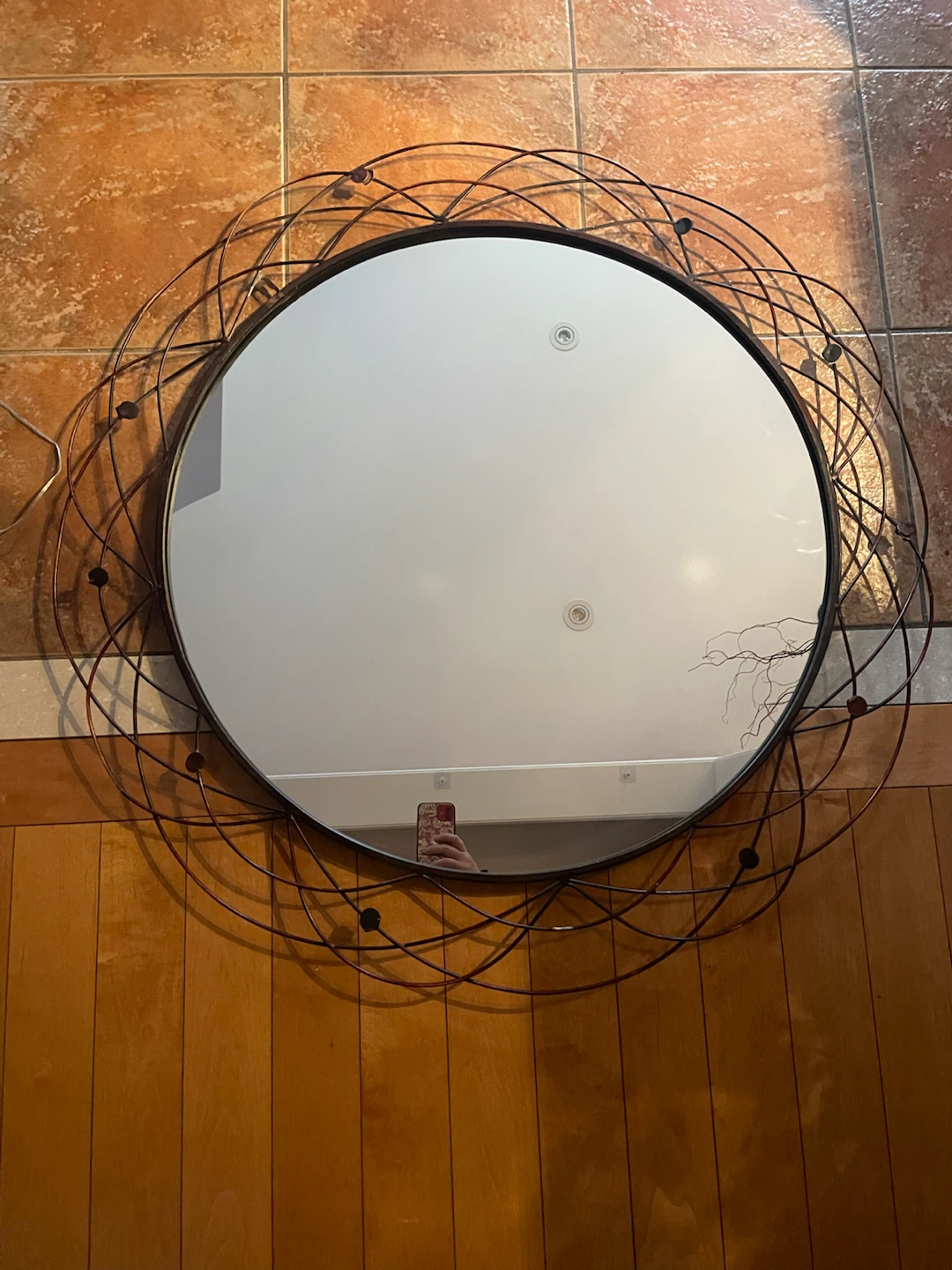 Decorative Round Wall Mirror with Wire Frame - photo 4